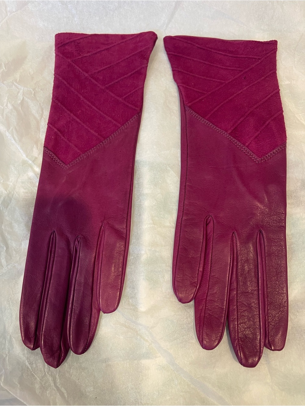 Vintage Bill Blass Women’s Leather and Suede Long Gloves - Deep Berry size 7